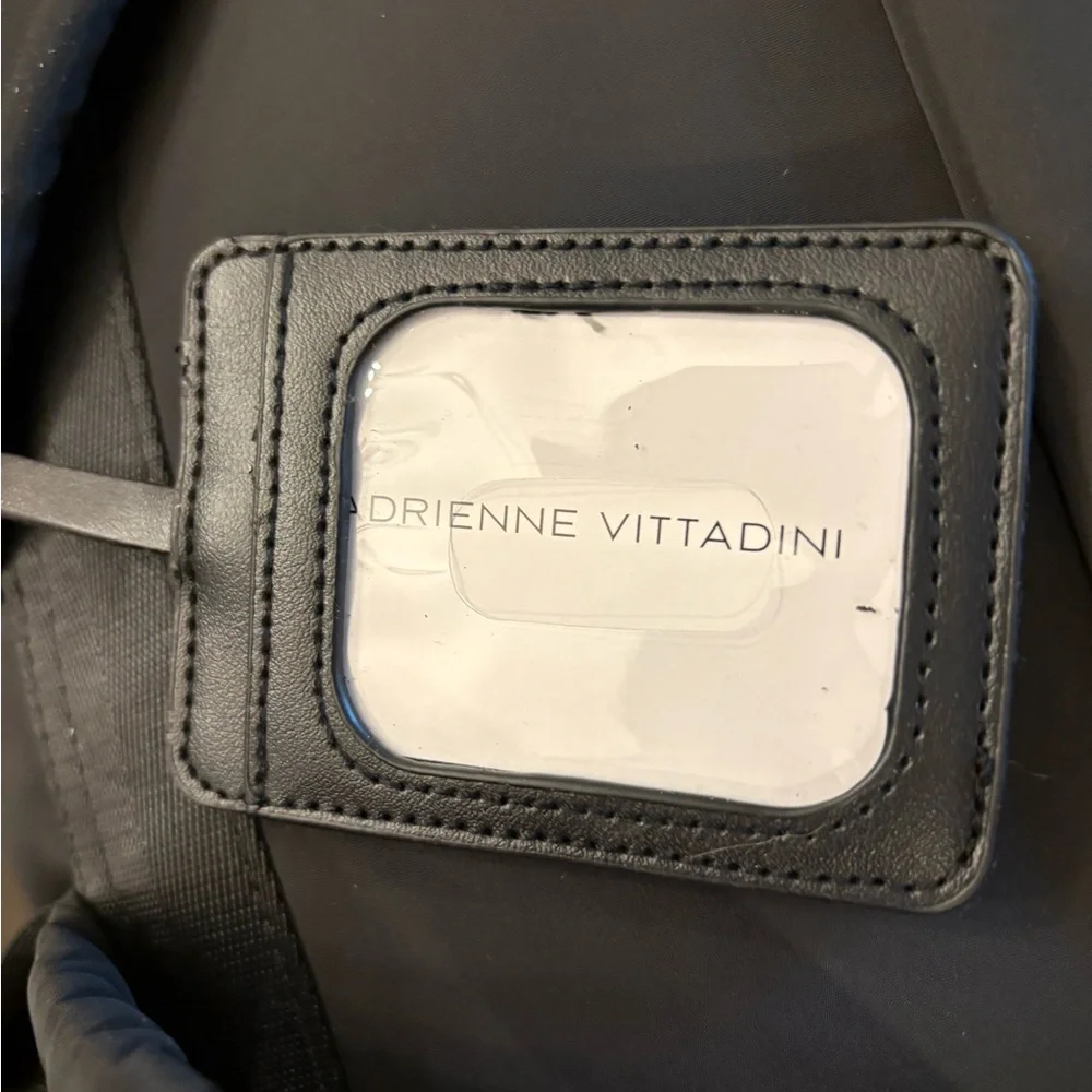 Adrienne Vittadini Travel Collection Black Nylon Backpack Logo‎ Luggage Tag NWT